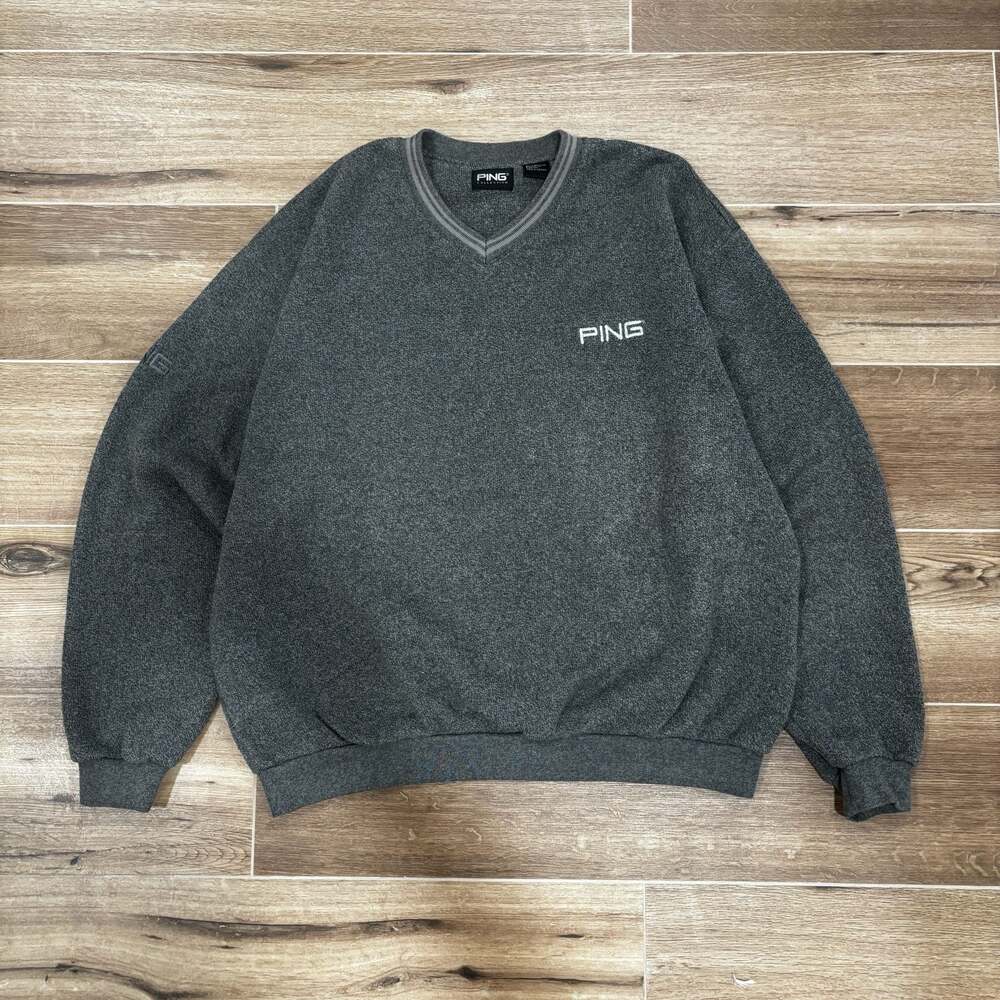 Ping Collection Men's Grey V-Neck Golf Fleece Pullover Sweatshirt